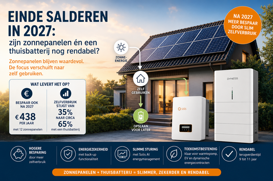 Einde salderen 2027: zonnepanelen blijven rendabel met een Dyness Tower T7 thuisbatterij en Solis S6 hybride omvormer voor hoger zelfverbruik en lagere energiekosten